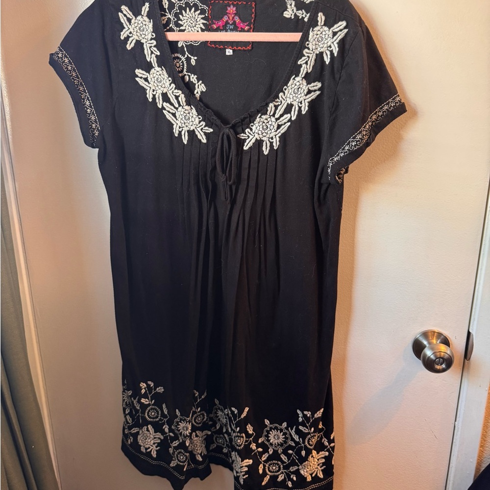 Johnny Was Black Mini with Floral Embroidery